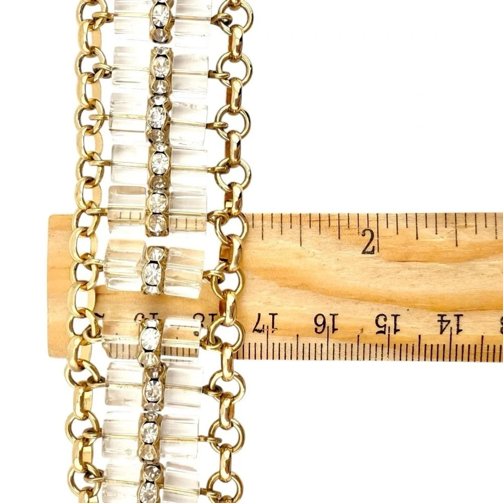 J. Crew Gold Tone and Clear Double-Row Bracelet with Rhinestones